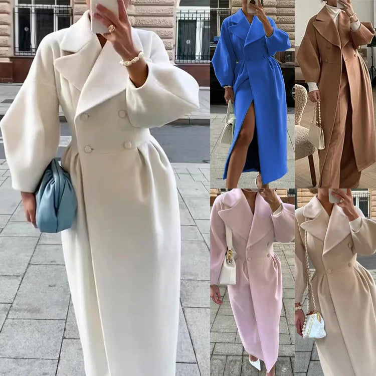 European American Retro Court Style Wool Coat, Long Length with Big Lapel & Lantern Sleeves, New Autumn Winter Outerwear