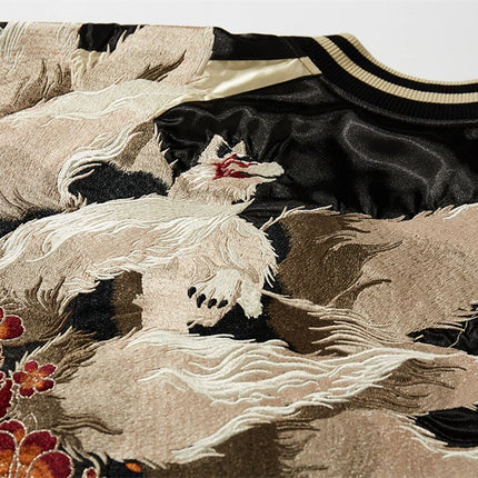 High Quality Japanese Style Nine-tailed Fox Embroidered Motorcycle Jacket Streetwear Harajuku Hip Hop Men Baseball Coat Autumn