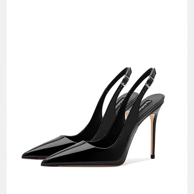 Sexy high-heeled sandals with pointed tips and elegant  summer patent leather strappy fashionable party women's shoes PlatiNum