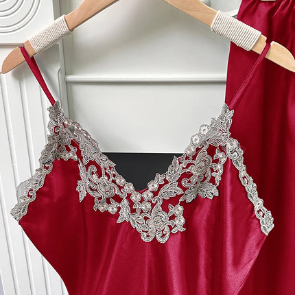 Set da notte in raso da 5 pezzi abito sottoveste in pizzo Cami Top pantaloncini con volant pantaloni da salotto pigiameria da notte da donna