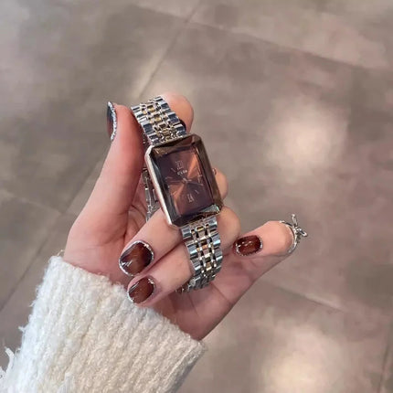 CILOA Orologio retrò marrone da donna cinturino quadrato in acciaio inossidabile 2025 nuovo marchio di moda di tendenza orologio autentico di alta qualità platinumshop