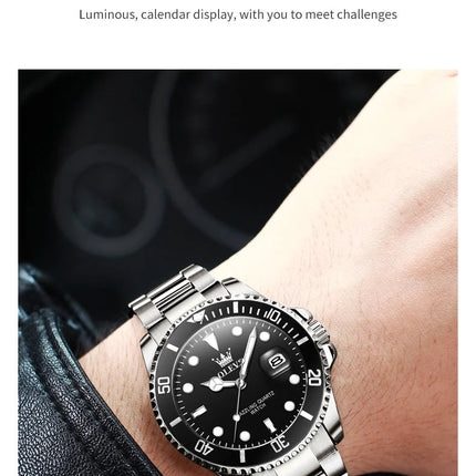 OLEVS Orologi da uomo Trend Luxury Cinturino in acciaio pregiato Grande data Orologio da polso al quarzo di marca originale per uomo Impermeabile luminoso 5885 Nuovo platinumshop