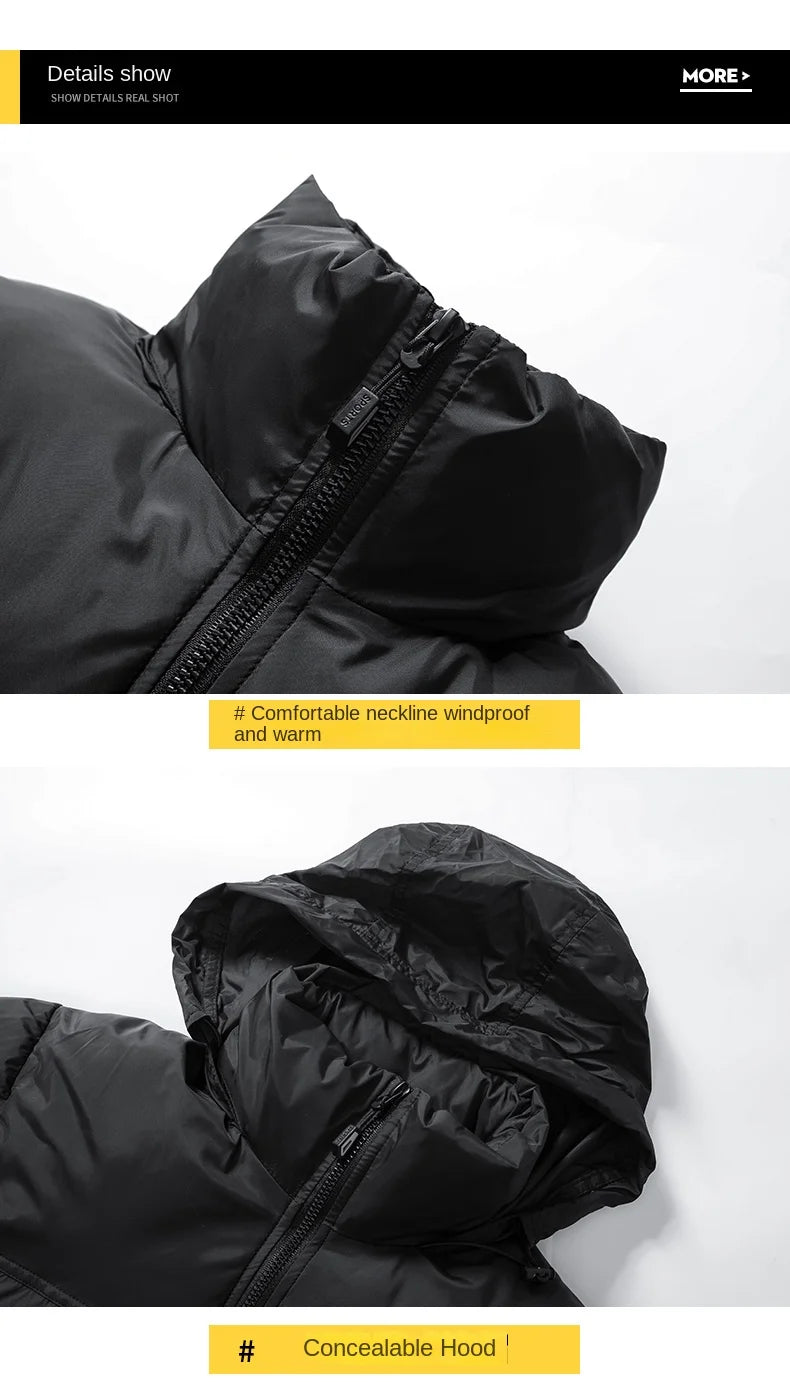 2024 Men's Winter Jacket Fashion Splicing Style Hidden Hooded Warm Parka coats Women's Street Short Down Cotton Padded Jacket