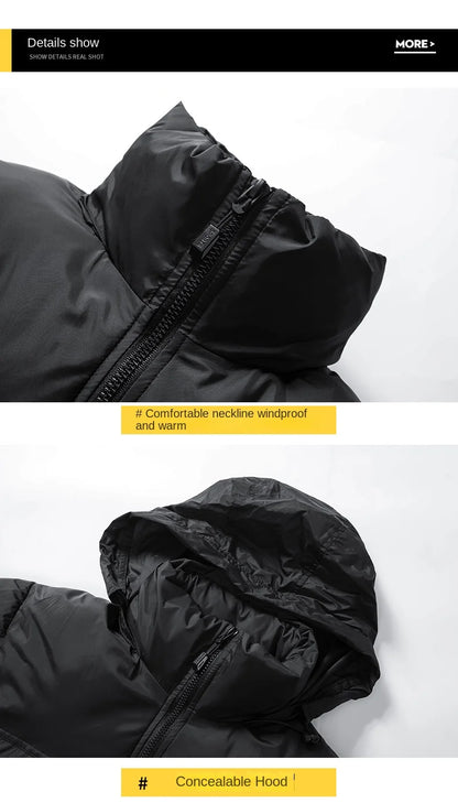 2024 Men's Winter Jacket Fashion Splicing Style Hidden Hooded Warm Parka coats Women's Street Short Down Cotton Padded Jacket