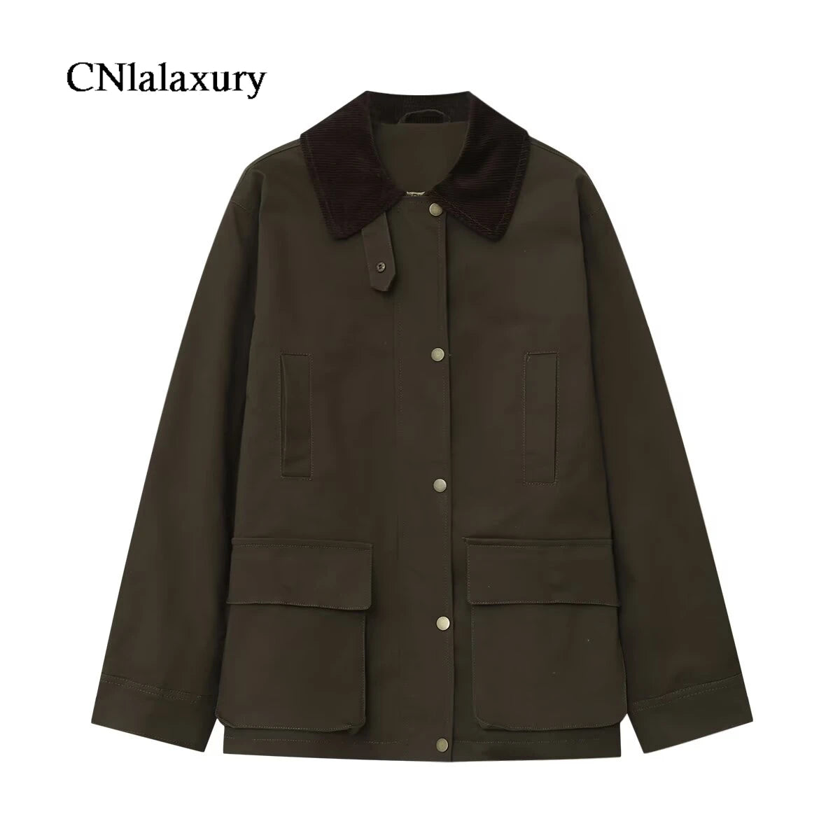 CNlalaxury Women 2025 Autumn New Fashion Contrast Collar Long Sleeve Jacket Casual Warm Coat High Street Outerwear Mujer
