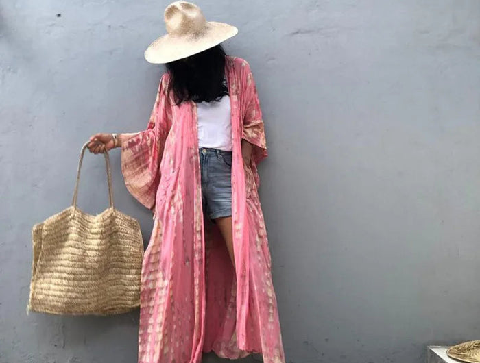 Costume da bagno donna copricostume lungo Kimono da spiaggia orlo curvo allentato aperto davanti Tie Dye abbigliamento da spiaggia platinumshop