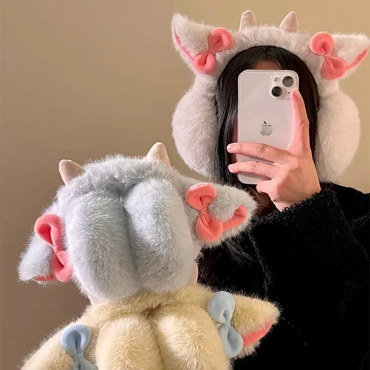 Soft Plush Ear Keep Warmer Winter Earmuffs for Women Cute Lamb Bowknot Fashion Outdoor Earflap Protection Ear-Muffs Ear Cover
