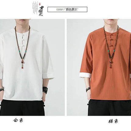 Camicie estive Uomo Stile cinese Kung Fu Tai Chi Camicette casual traspiranti tinta unita Uomo Cardigan tradizionale retrò Tang Suit