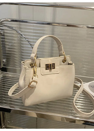 Elegante Mini Borsa a Tracolla con Manico Superiore, Chiusura Dorata, Versatile Borsa in Finta Pelle Scamosciata e Pelle per Uso Quotidiano Femminile