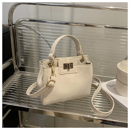 Elegante Mini Borsa a Tracolla con Manico Superiore, Chiusura Dorata, Versatile Borsa in Finta Pelle Scamosciata e Pelle per Uso Quotidiano Femminile