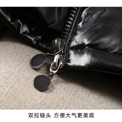 New Winter Bright Down Men Fashion Casual Parkas Coat Thick Warm Glossy White Duck Zipper Male Shiny Hooded Youth Women Jacket