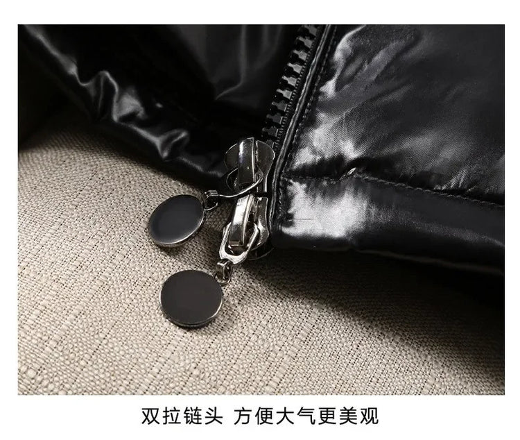 New Winter Bright Down Men Fashion Casual Parkas Coat Thick Warm Glossy White Duck Zipper Male Shiny Hooded Youth Women Jacket