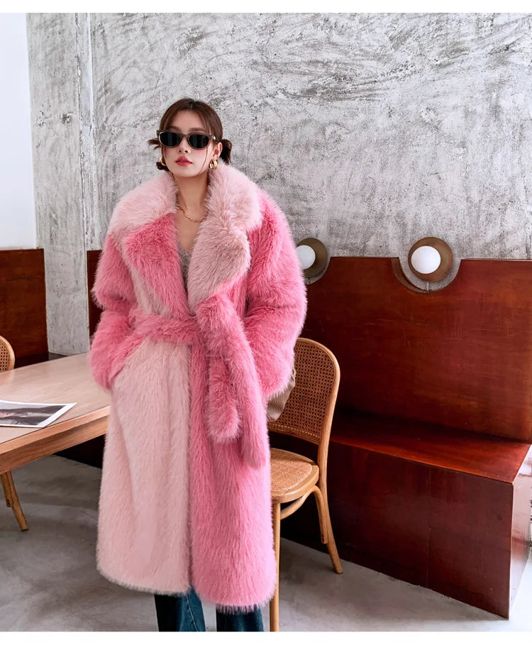 ZADORIN New Spliced Oversize Belted Long Faux Fur Coat Woman Winter Clothes Furry Jacket Fur Faux Coat New in Coats & Jackets