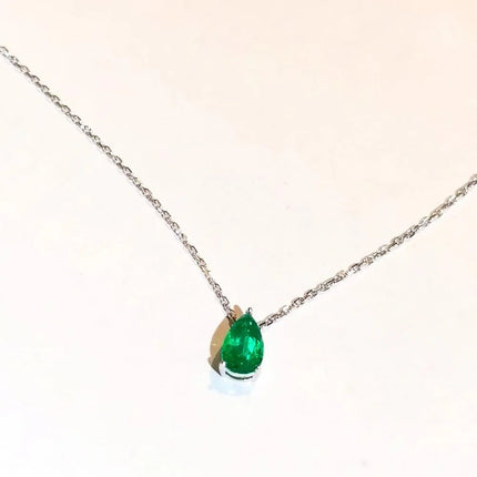 Emerald Crystal Zircon Waterdrop Charm Pendant Necklace for Women Charms Fashion Green Rhinestone Female Vintage Jewelry PlatiNum