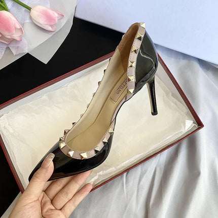scarpe da donna di marca di lusso Sandali da donna Rivetti estivi Tacchi alti Lato vuoto Scarpe da donna da ballo in pelle moda femminile da donna