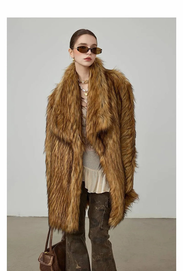 ZADORIN New in Coats & Jackets Luxury Winter Clothes Woman Lapel Long Brown Faux Fur Coat Loose Fluffy Jacket Woman Fur Coats