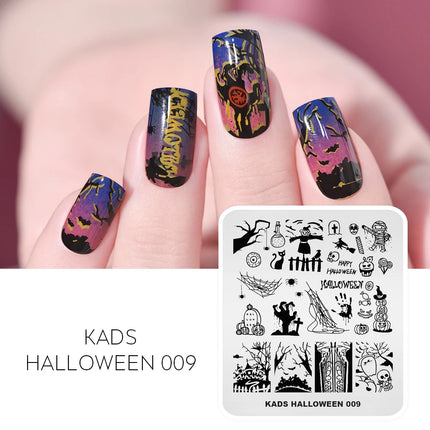 KADS Halloween Nail Stamping Plates skull Pumpkin Bat Template Stencils Nail Art Stamp Image Plate Manicure Nail Print Tool