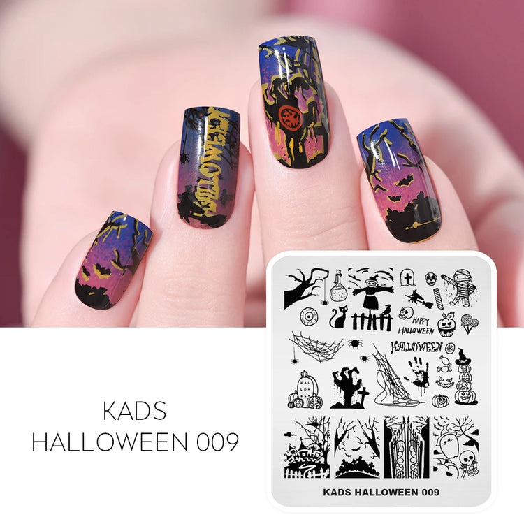 KADS Halloween Nail Stamping Plates skull Pumpkin Bat Template Stencils Nail Art Stamp Image Plate Manicure Nail Print Tool