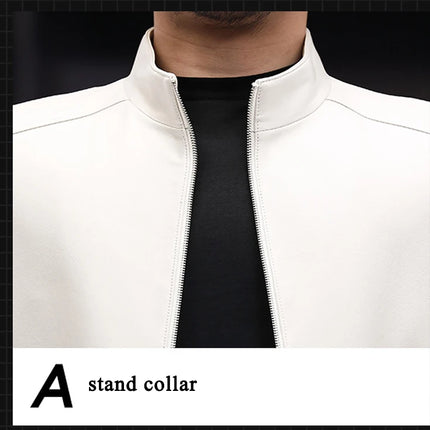 White Leather Jacket For Men 2023 Winter Male Business Simple Standing Collar Short Slim Coat Motorcycle Chaqueta Cuero Hombre