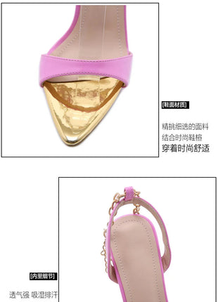 New Summer Sandals Women Fashion Gold Chain Ankle Strap Sexy Peep Toe Ladies Metal High Heels Sandals Woman Party Shoes Pumps PlatiNum