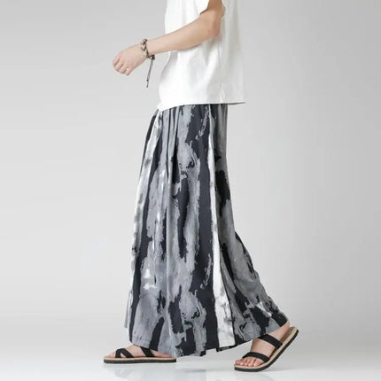 Pantaloncini da uomo casual larghi con stampa da spiaggia, in seta ghiaccio sottile, comodi, a gamba larga, stile Harajuku, streetwear