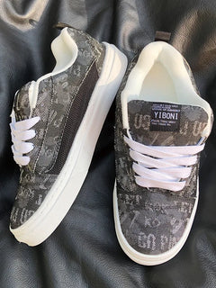 Black Gray Low-top Thick Shoe Tongue Skateboard Shoes Large Size Men Women Couple Versatile Sports Trend Versatile Board Shoes