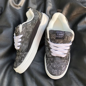 Black Gray Low-top Thick Shoe Tongue Skateboard Shoes Large Size Men Women Couple Versatile Sports Trend Versatile Board Shoes