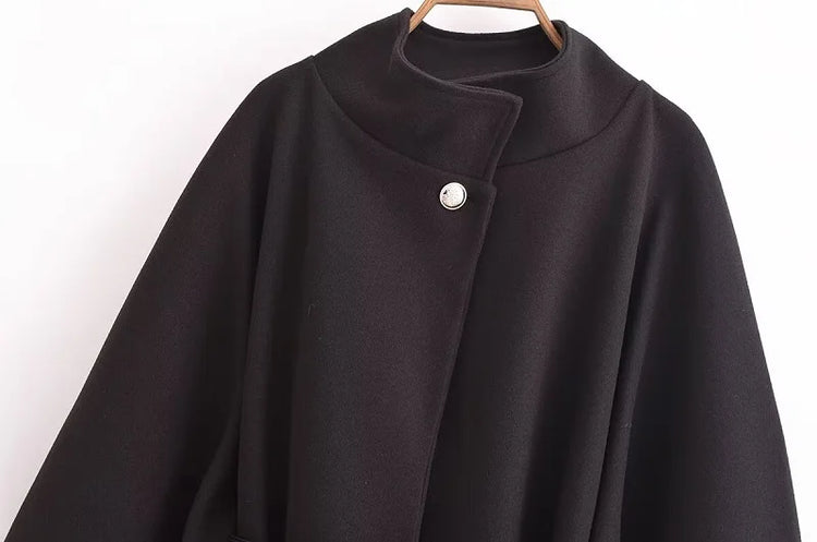 Belt Poncho Capes Women Black Cloaks Winter Coats Woman 2025 Bat Sleeve Cape Coats for Women Fashion Women's Cape Jacket