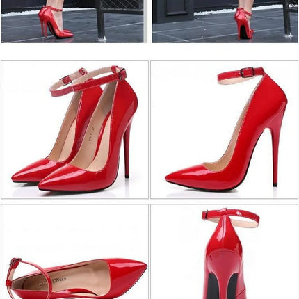 CACA 16cm décolleté da donna con tacchi estremamente alti, scarpe basse Sexy in pelle verniciata, cinturino alla caviglia, nero, rosso, bianco, colori personalizzati, Dropship
