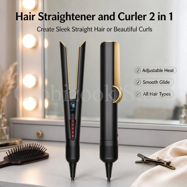Hair Straightener Hot Air Flat Iron 2 In 1 Styling Tool Negative Ion Hair Curler Adjustable Temperature For Salon Home Hair Styling Gift For Women