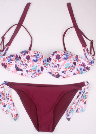 Bikini da donna sexy stile estivo da spiaggia, bikini push up con scollo all'americana, costume da bagno brasiliano floreale PlatiNum
