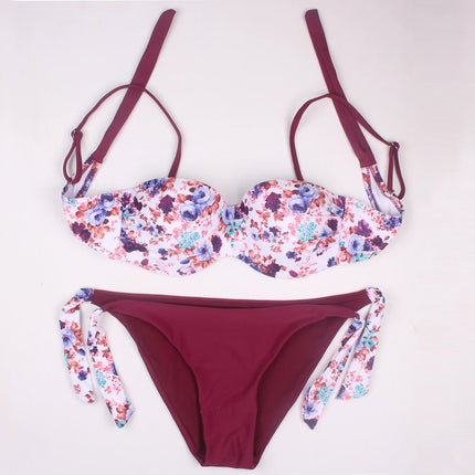Bikini da donna sexy stile estivo da spiaggia, bikini push up con scollo all'americana, costume da bagno brasiliano floreale PlatiNum