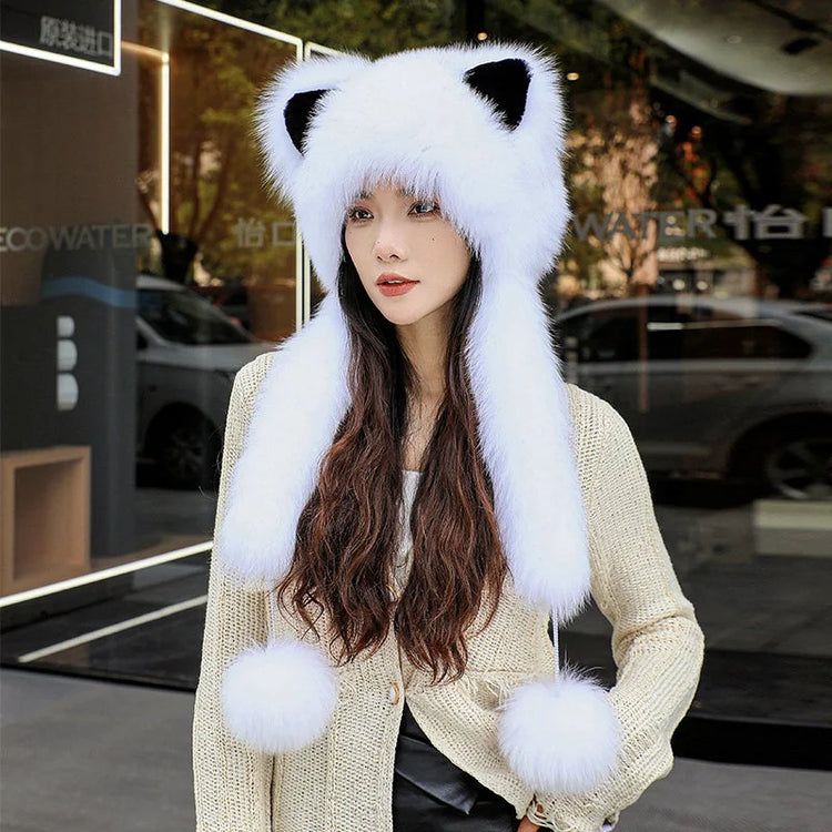 Women's Winter Hats Fox Fur Flight Hats Ushanka Hats For Women Winter Outdoor Windproof And Warm Plush Outdoor Hats For Skiing