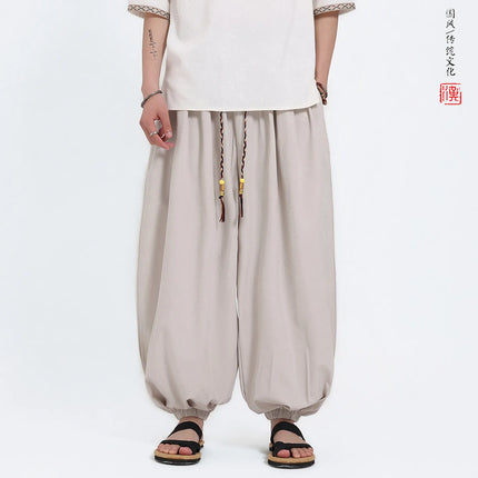 Pantaloni Estivi da Uomo Stile Cinese in Seta Ghiaccio con Motivo Drago Ukiyo-e, Comodi e Trendy, Pantaloni Casual Oversize da Uomo