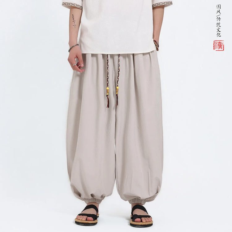 Pantaloni Estivi da Uomo Stile Cinese in Seta Ghiaccio con Motivo Drago Ukiyo-e, Comodi e Trendy, Pantaloni Casual Oversize da Uomo