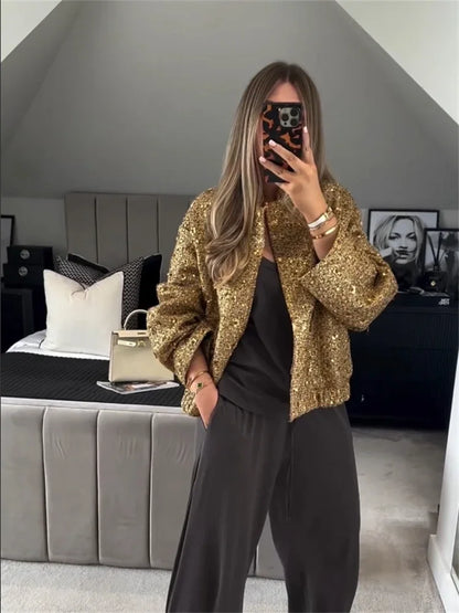 2024 women's clothing 2024 autumn and winter new casual temperament sequin small fragrant style jacket 7925/993