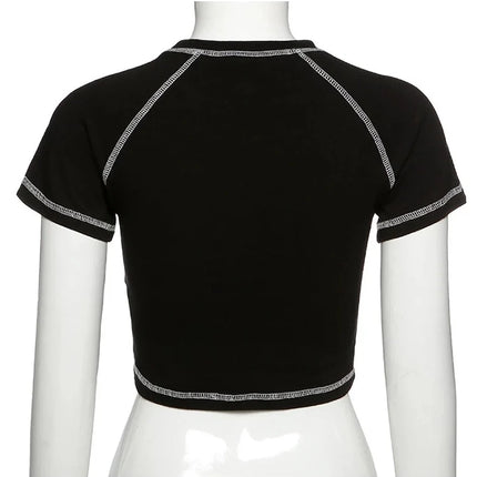 Y2K Black Sweet Girl Slim Skull Print Funny Graphic Vintage Clothes Crop Top E-girl
