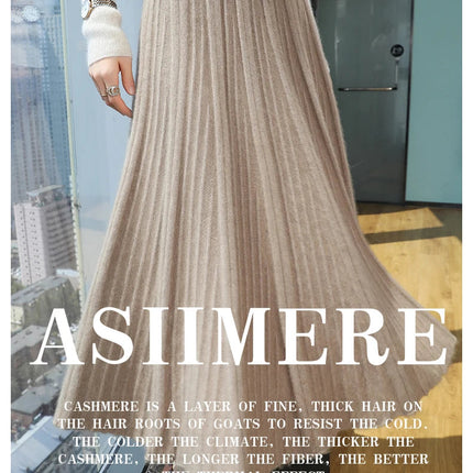 FRSEUCAG Autumn and winter women's warm half skirt 100% mink cashmere pleated skirt thick long skirt soft and loose fashionable PlatiNum