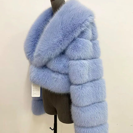 ZADORIN Luxury Big Collar Spliced Cropped Faux Fur Coat Woman Clothing Thicken Furry Faux Fur Jacket Winter Fur Coats Top Mujer