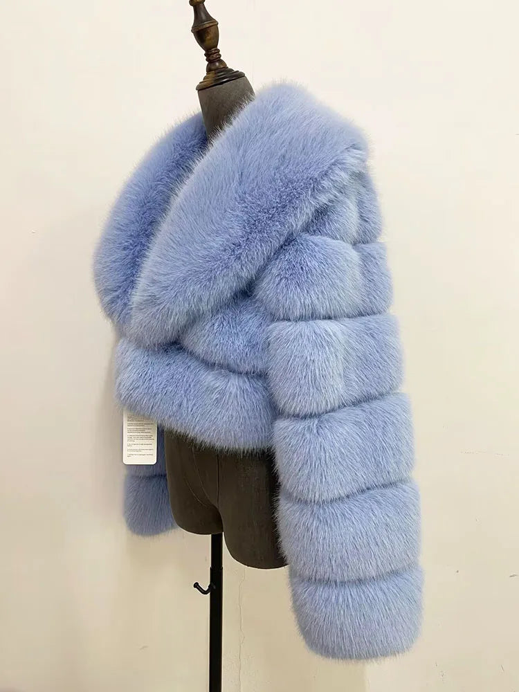 ZADORIN Luxury Big Collar Spliced Cropped Faux Fur Coat Woman Clothing Thicken Furry Faux Fur Jacket Winter Fur Coats Top Mujer