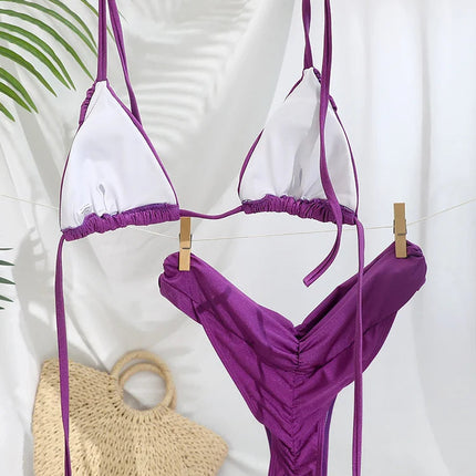 Costume da bagno bikini con pieghe sexy Micro bikini solido Costume da bagno donna Triangolo femminile Costume da bagno da spiaggia platinumshop