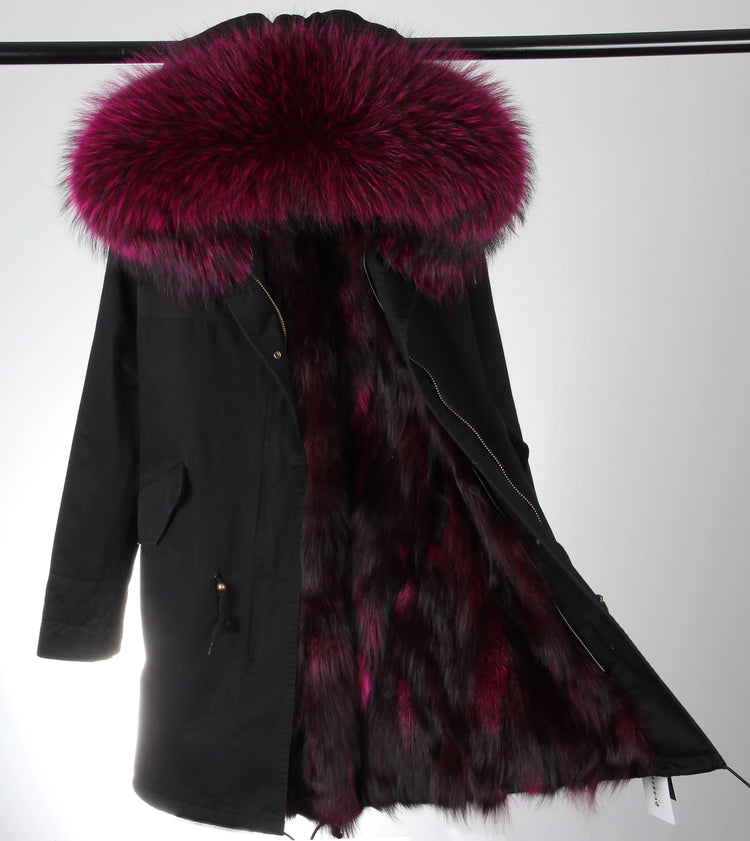 Winter Long Jacket Real Fur Coat Women Clothes Large Silver Fox Fur Collar Detachable Natural Fox Lining Parkas Leather Fur