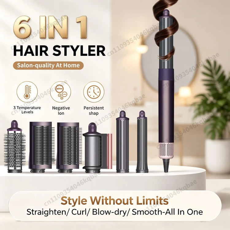 High Quality 6 In 1 Multi Hair Styler & Hair Dryer Auto Curling Air Dryer Wrap Hot/Cold Air Styling Tool Hair Straightener Curling Barrel Brush Salon Styling Gift For Women