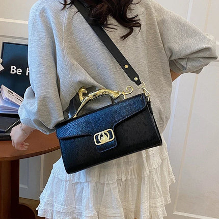 New Ladies Metal Buckle Simple Fashion Shoulder Bag Party Commuting Bag Women Luxury Brand Design PU Leather Bag PlatiNum