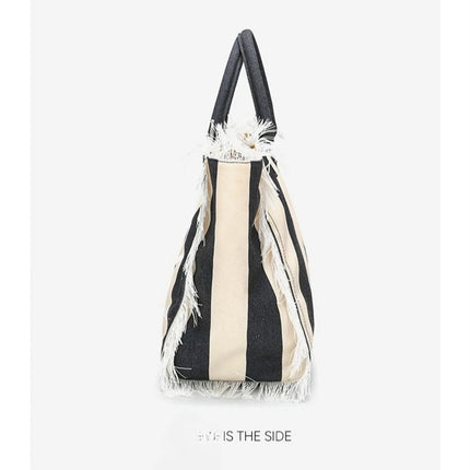Borsa tote a righe da donna con colori contrastanti Borsa a tracolla con lettere alla moda Borsa da pendolarismo per ascelle di grande capacità