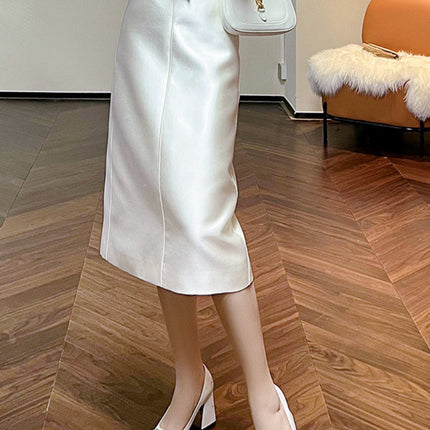 High-end Black and White Temperament Commuting Hip Skirt Looks Thin Medium Length Silk Wool Skirt 53% Wool 47% Mulberry Silk PlatiNum