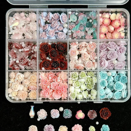 1 Box Pink White Series Bow Heart Nail Charms 3D Arcylic Nail Art Decorations Pearl 5-petal Flower Jewelry Manicure Accessories*