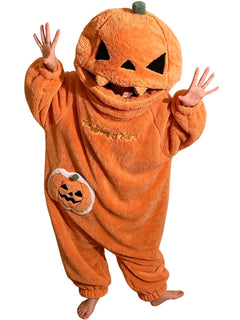 Halloween Pumpkin Onesie Pajamas Adult Kigurumi Funny Plush Warm Comfortable Homewear Jumpsuit Loungewear Carnival Party Cosplay