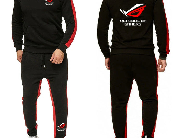 Men ROG Republic Of Gamers Tracksuit Hoodies Solid Color Thick Pullover Long Pant 2-piece Set Autumn Fleece Jogger Sports Suit PlatiNum