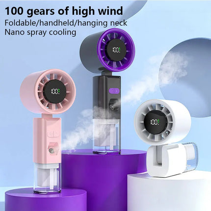 Ventilatore Portatile a Spruzzo con Vento Forte e Nebulizzatore d'Acqua, Ventilatore Portatile Silenzioso con Nebulizzazione, Ventilatore Pieghevole Ricaricabile USB di Piccole Dimensioni